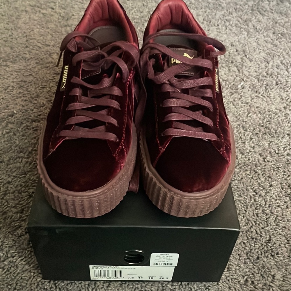 Rihanna Fenty Puma Creepers Burgundy Velvet with Gum Sole
